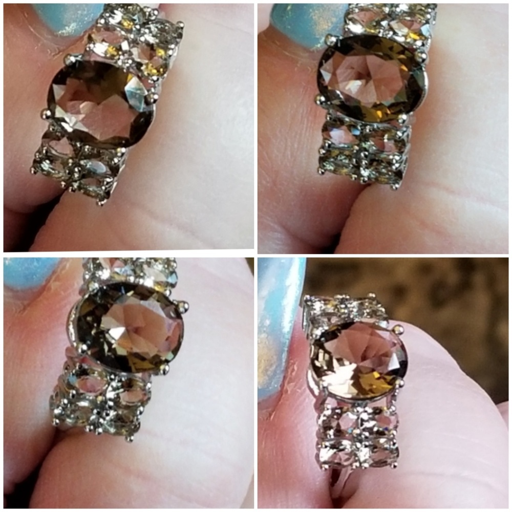 Genuine 5ct Smokey Topaz Cluster Ring Size 5.5 - Picture 4 of 7